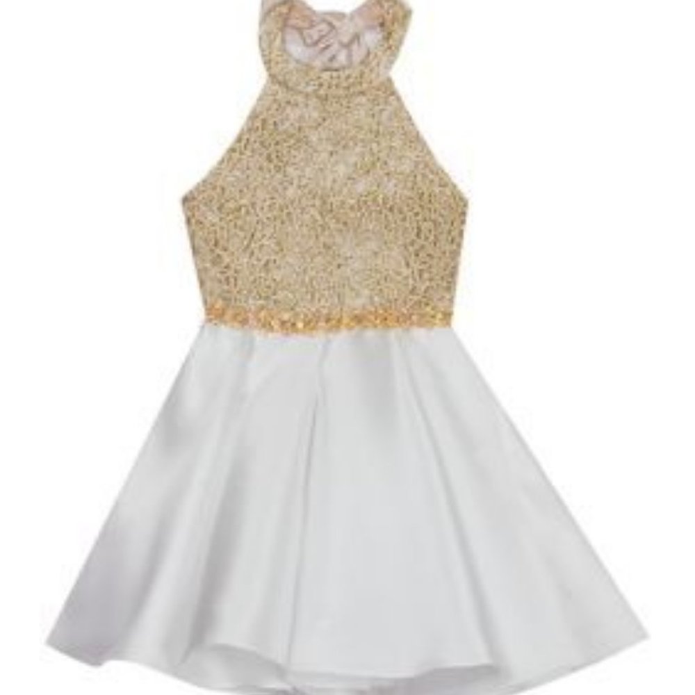 New With Tags - Girls Gold and White Halter Dress